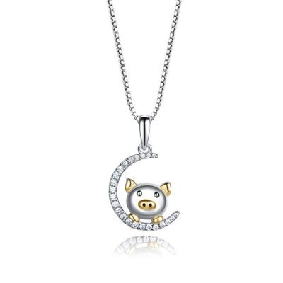 China Cute Cute Pig Pig Yellow Light Color 925 Sterling Silver Jewelry Gold Plating Necklace Necklace for sale