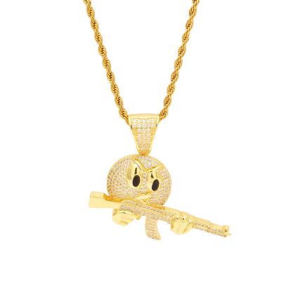 China Latest Hiphop Jewelers Direct Supply Micro Paved CZ HipHop Jewelry Mens Iced Out With Gun Pendant Necklace for sale