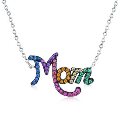 China Wholesale Rainbow Series High Quality Fashion Women's Mother's Day Necklace Jewelry Gift Colorful Mom Charm Necklace I Love You for sale