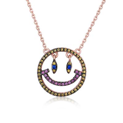 China High Quality 925 Sterling Silver Lovely Pattern Rose Gold Plated Clear Smile Face Jewelry Chain Necklace for sale