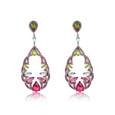 China Nickel Free Wholesale Geometric Teardrop Circle Stone Color Rainbow Jewelry Fashion Multicolor Stone Earring For Women for sale