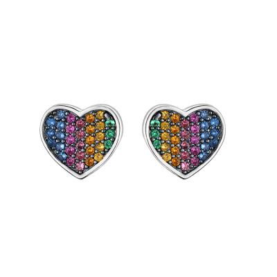 China Nickel Free Fashion Wholesale Women Micro Pave Small Heart Shaped Charm Earrings Colorful Clear Cubic Zircon Beautiful Jewelry for sale