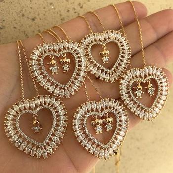 China Wholesale Cute Boy And Girl Cinnabar Couples Heart Shaped Gold Plated Necklace Pendants for sale