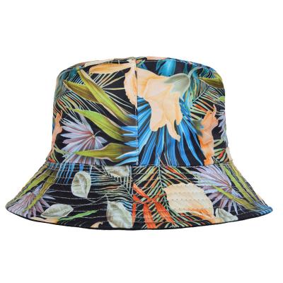 China European and American tropical sunshade new leaf pattern bucket hat men's and women's seaside casual outdoor sun hat foldable basin hat for sale