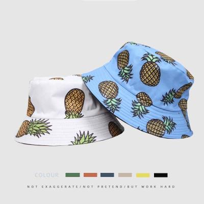 China European and American creative printing new sunshade fruit pattern cotton reversible bucket fisherman hat adult casual sunproof hat for sale