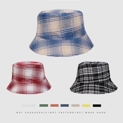 China 2022 Colorful Parasol Plaid Printing All-matching Double-Sided Wide Brim Casual Outdoor Sun Bucket Hat Fashion Travel Protective Hat for sale