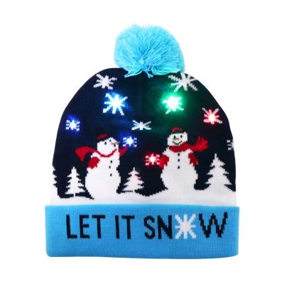 China COMMON 2022 New Year LED Knit Christmas Hats Light Up Illuminate Warm Beanie Hat For Kid New Year Christmas Decoration Hats for sale