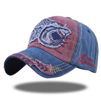 China JOINT European and American Shark Embroidered Embroidered Patch Baseball Hats Sun-fag Peaked Soft Top Distressed Hat Cap for sale