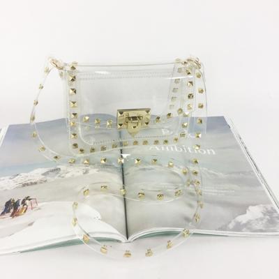 China New Summer PVC Studs Small Bag Innovative Promotional Cheap Clear Fashion Ladies Plastic PVC Handbag for sale