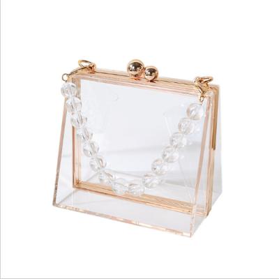 China Clear Acrylic Beaded Shoulder Bag Detachable Chain Handbag Gold Bag Display Box Purse Purse for sale