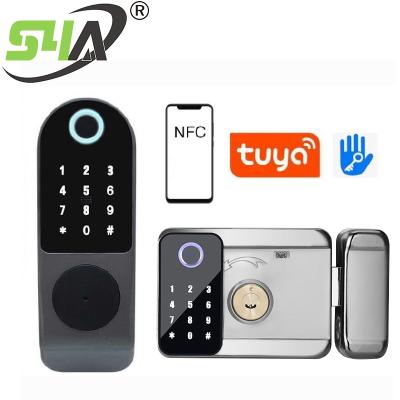 China Tuya APP Fingerprint Double Cylinder Keypad Door RIM Lock Digital Password Door Smart Lock with Mechancial Keys IFinger-D-APP for sale