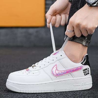 China Fashion Trend Fashion PU Low Top White Sneaker Couples Lace Up Lightweight Leather Casual Shoes For Men And Women for sale