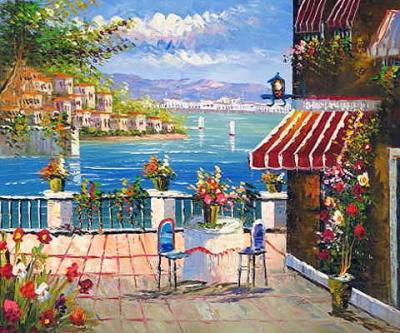 China Modern Handmade Landscape Wall Art Canvas Heavy Knife Abstract Mediterranean Hotel Oil Painting for sale