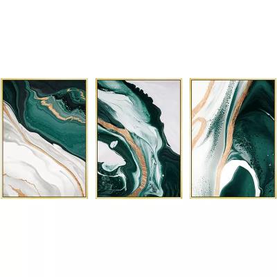 China Modern Abstract Gold Foil Stripes Canvas Green Wall Decor Art Paintings For Living Room Home Bedroom for sale