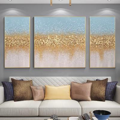 China Modern Hand Painted Light Blue 3D Gold Foil With Crystal Abstract Artwork Home Decor Oil Painting On Canvas for sale