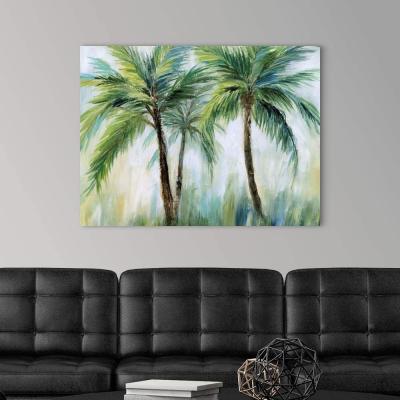 China Handmade Canvas Oil Painting Modern Abstract Green Palm Tree Plant For Art Home Decor for sale