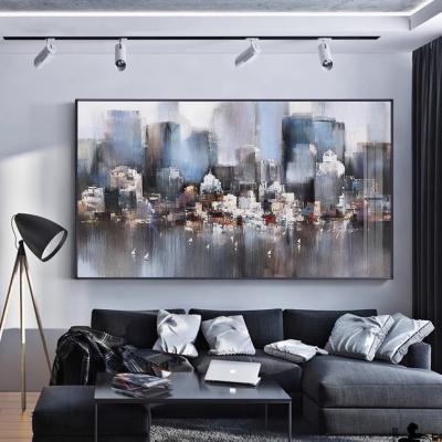 China Modern Large Texture Cityscape Skyline Canvas Handmade Abstract Oil Paintings For Home Wall Art Living Room Decor for sale