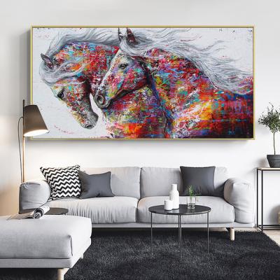 China American Style Two Running Horses Canvas Art Painting Wall Animal Pictures For Modern Abstract Art Prints Posters Living Room Decor for sale