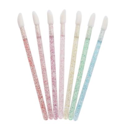 China Wholesale Soft Colorful Beauty Makeup Lip Brush Disposable Clear Crystal Flocking Head Lip Brush Stick for sale