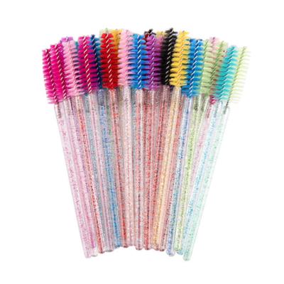 China Wholesale Beauty Makeup Soft Colorful Eyebrow Brush Crystal Nylon Head Eyelash Brush Transparent Disposable for sale