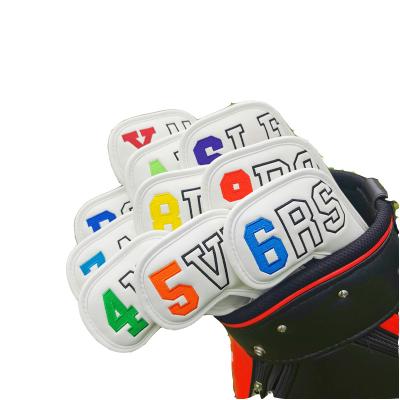 China Logo Golf Clubs Set Customized Durable Waterproof PU Color Printing Headcover Iron Golf Letter And Number White And Black Hardware for sale