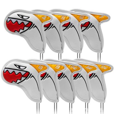 China Sustainable& Waterproof Cute Shark Design Pu Headcover Iron Golf White&Black Various Colors Customized Logo Golf Club Head Sets for sale