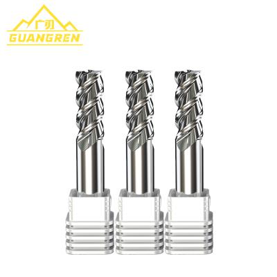 China CNC Process GuangRen High Finish 55HRC 3flute Tungsten Carbide Milling Cutter For Aluminum for sale