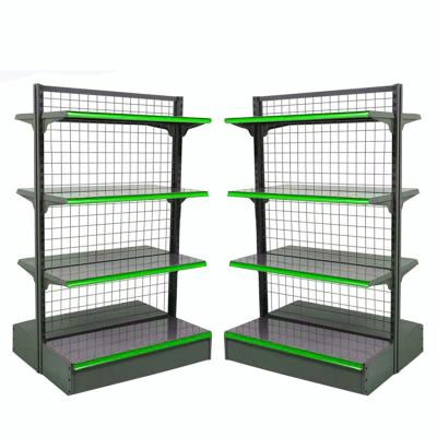 China Q235 Single Sided 4 Layers Cold Rolled Steel Light Duty Grid Shelf Grocery Store Deli for sale