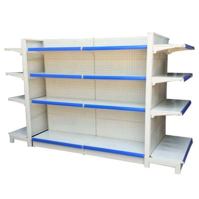 China Supermarket Milk White High Quality Heavy Duty Cold Rolled Steel Double Sided Goods Show Rack With End Shelf for sale