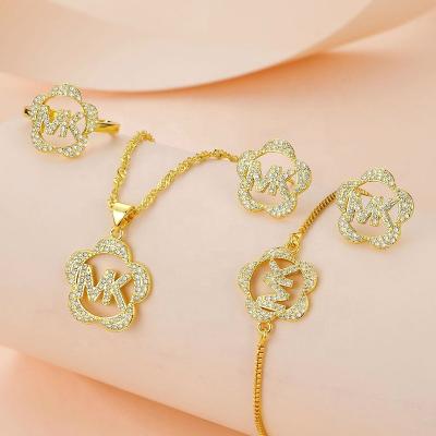 China Europe and America Custom Necklace High Quality Fashion Personalized Jewelry Charm Necklace 18k Gold Plated Ladies and Girls Earrings Necklace Set for sale