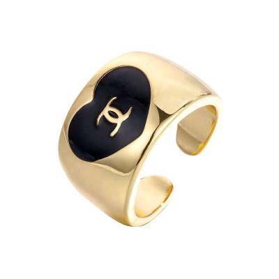 China CLASSIC Minimalism Colorfast Heavy Oil Drop Ring Gold Round Letter Sign Ring Women's Gold Jewelry Ring for sale