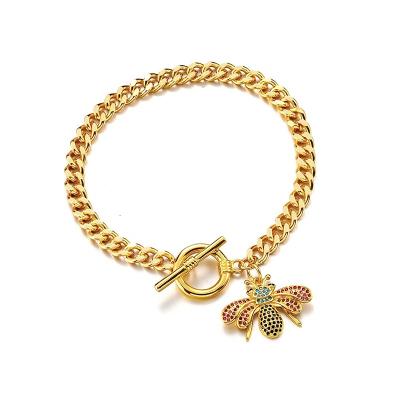 China TRENDY Customized Bracelet Fashion Personalized Women's Jewelry Bee Bracelet Copper Diamond 18K Gold Plated Adjustable Charm Bracelet for sale