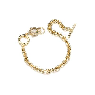 China TRENDY Customized Bracelet Fashion Personalized Women's Jewelry Leopard Head Bracelet Copper Diamond 18K Gold Plated Bracelet for sale