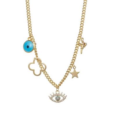 China Europe and America Custom Necklace High Quality Fashion Personalized Magic Eye Pendant Charm Necklace 18k Gold Plated Clover Necklace for sale