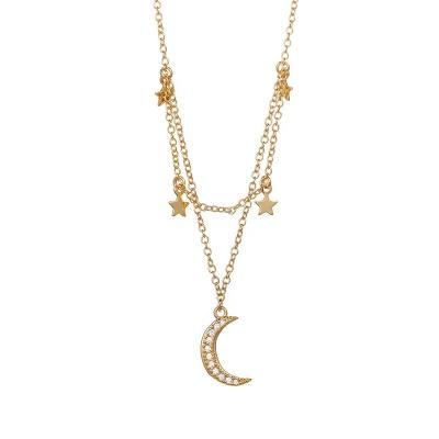 China Europe and America Custom Necklace High Quality Fashion Personality Star Pendant Charm Necklace 18k Gold Plated Moon Necklace for sale