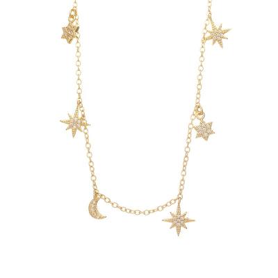 China Europe and America Custom Necklace High Quality Fashion Personality Copper Diamond Pendant Charm Necklace 18k Gold Plated Star Moon Necklace for sale