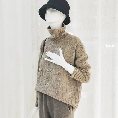 China Customized Women Anti Shrinkage Thickened High Neck Retro Twist Knit Casual Cashmere Sweater for sale