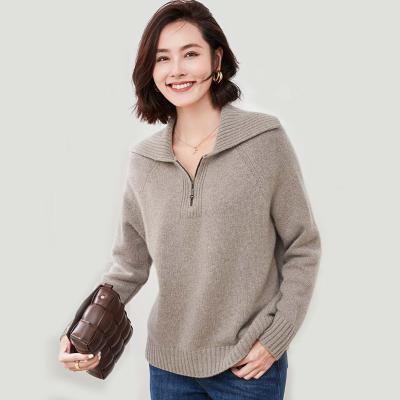 China Anti-pilling Designer Raglan Sleeves Sailor Collar Cashmere Sweater For Women for sale