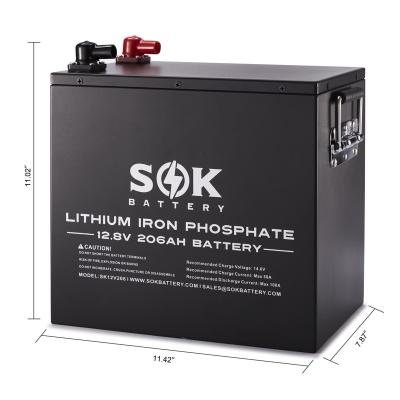 China Strict Quality Control China LiFePO4 Battery Factory SOK LiFePO4 Battery 12V200Ah 12V206Ah Metal Battery for sale