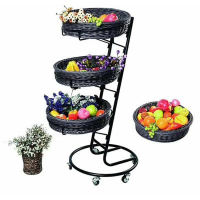 China Plastic Floor Standing Rack 3 Tiered Tiered Fruit Metal Racks Metal Fruit Racks Display Wicker Basket Rack for sale