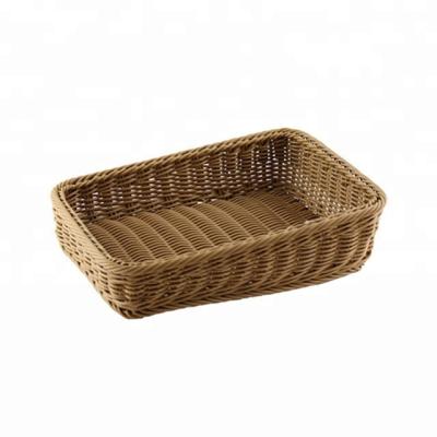 China Viable Handmade Decorative Cheap Prices Plastic Rattan Rectangle Bread Basket Tray for sale