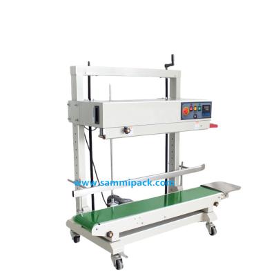 China FR-1100V Electric Vertical Continuous Band Sealing Machine for Food/Beverage Plastic Bags Foil Film Pouch Packaging Machine for sale