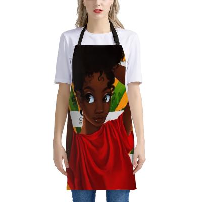 China Art African Girls Printing Fashionable Cute Black Apron Eco-Friendly For Kitchen Customize African Aprons Wholesale Adjustable Dropshipping for sale