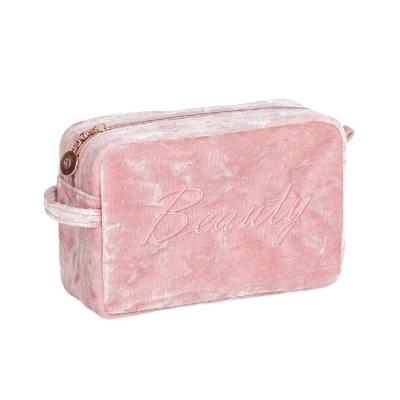 China Fashion Travel Portable Logo Printed Organizer Gift Velvet Cotton Carry-all Pouch Fashion Toiletry Travel Makeup Cosmetic Bag for sale