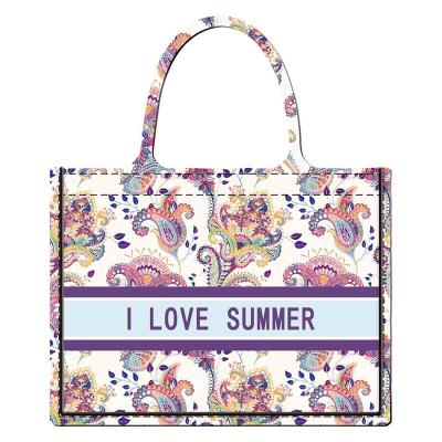 China High Quality Oil Painting Style Tote Shoulder Bag Beach Fashion Floral Canvas Handbag With Logo Bag Eco Friendly Shopping Zipper Customized for sale