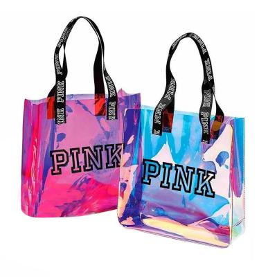 China Fashoion Wholesale Customized Clear Transparent PVC Plastic Packing Promotional Shopping Beach Tote Bag for sale