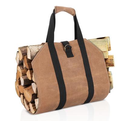 China Wholesale Fashion Chimney Waxed Firewood Canvas Log Tote Bag Outdoor Log Tote Wood Carry Bag Large With Handles for sale