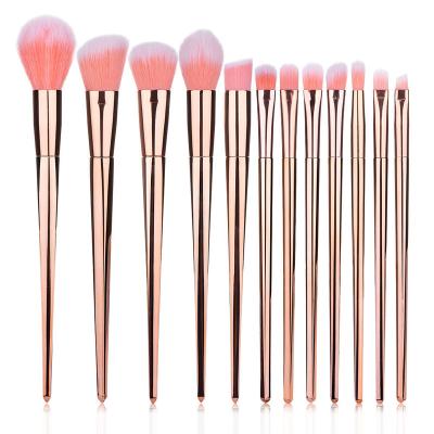 China Angular Blush Angular Blush Cusromized 12 Rose Gold Makeup Brush Set Eyeshadow Blush Custom Logo Makeup Brush Set Private Label for sale