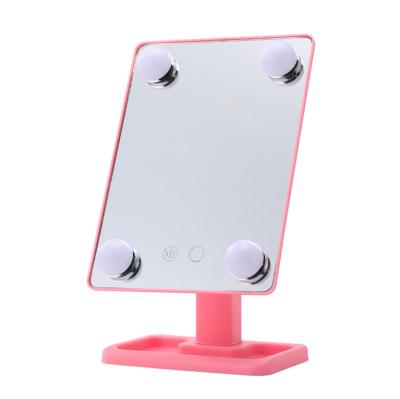 China LED Lighted Lighted Cosmetic Mirror Makeup Vanity Lighted USB Rechargeable Table Top Make Up Mirror for sale