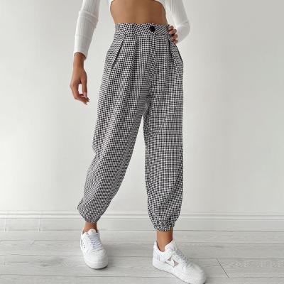 China Anti-pilling Women Houndstooth Trackpants Stylish Jogger Pants Girls Long Plaid Trousers for sale